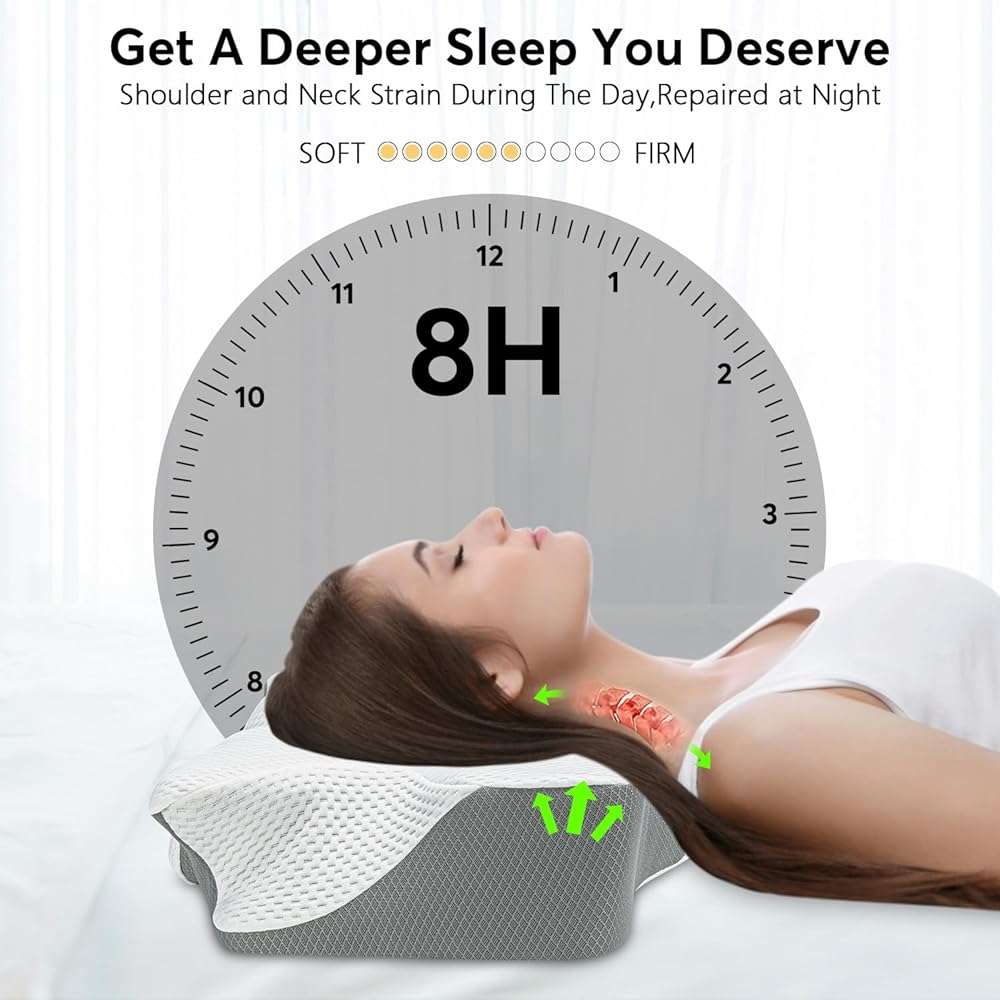 Anvo Cervical Neck Pillow for Neck and Shoulder Pain - Memory Foam Pillows for Pain Relief Sleeping, Contour Orthopedic for Side Back Stomach Sleeper, Grey - Image 5