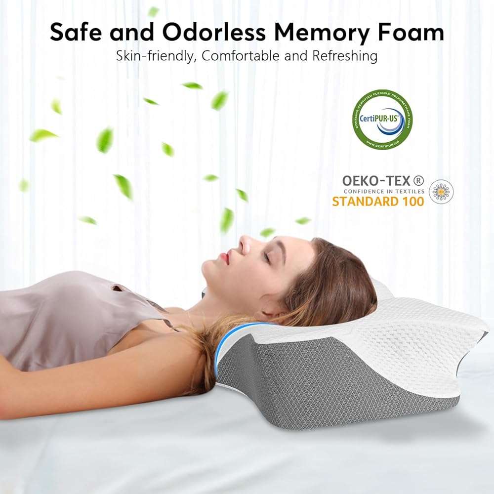 Anvo Cervical Neck Pillow for Neck and Shoulder Pain - Memory Foam Pillows for Pain Relief Sleeping, Contour Orthopedic for Side Back Stomach Sleeper, Grey - Image 8