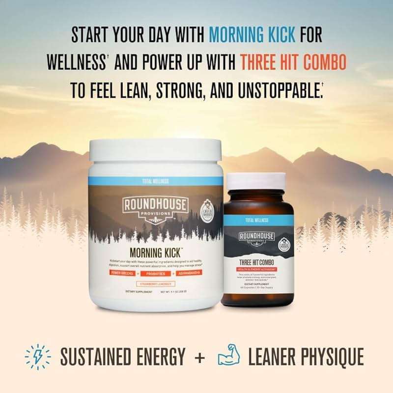 ROUNDHOUSE PROVISION Morning Kick, Zero Sugar Greens Superfood Powder Supplement with Ashwagandha, Collagen, Probiotics, Debloat Drink, 30 Servings (Strawberry Lemonade) by Chuck Norris - Image 4