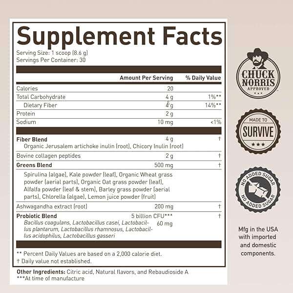 ROUNDHOUSE PROVISION Morning Kick, Zero Sugar Greens Superfood Powder Supplement with Ashwagandha, Collagen, Probiotics, Debloat Drink, 30 Servings (Strawberry Lemonade) by Chuck Norris - Image 8