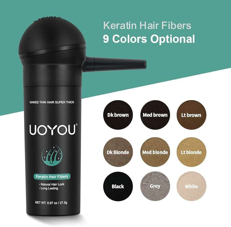 UOYOU GREY Hair Fibers for Thinning Hair 27.5g Bottle with Applicator | Undetectable & Natural Keratin Hair Fibers Concealer for Hair Loss for Men and Women | Hair Building Fibres Powder [GREY] - Image 2