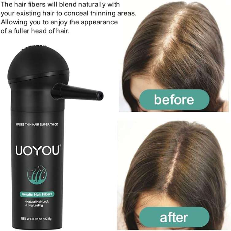 UOYOU GREY Hair Fibers for Thinning Hair 27.5g Bottle with Applicator | Undetectable & Natural Keratin Hair Fibers Concealer for Hair Loss for Men and Women | Hair Building Fibres Powder [GREY] - Image 3