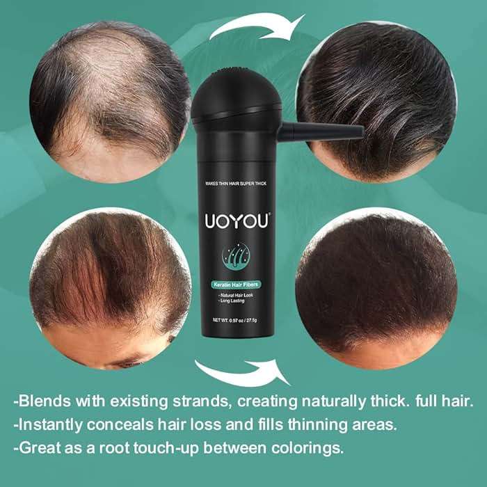 UOYOU GREY Hair Fibers for Thinning Hair 27.5g Bottle with Applicator | Undetectable & Natural Keratin Hair Fibers Concealer for Hair Loss for Men and Women | Hair Building Fibres Powder [GREY] - Image 4