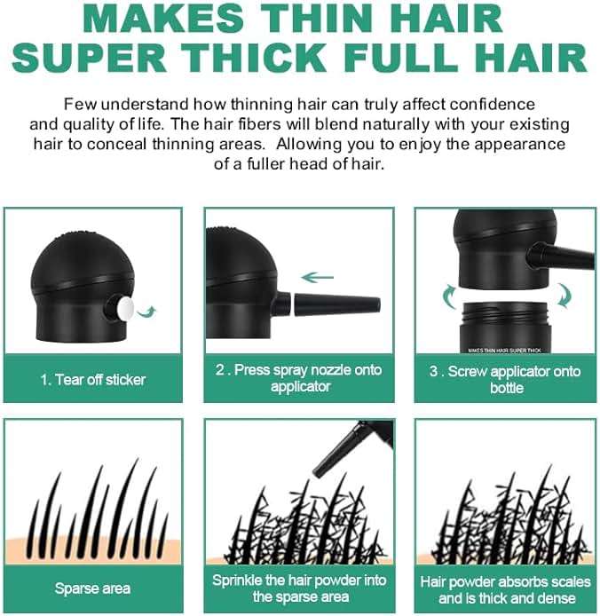 UOYOU GREY Hair Fibers for Thinning Hair 27.5g Bottle with Applicator | Undetectable & Natural Keratin Hair Fibers Concealer for Hair Loss for Men and Women | Hair Building Fibres Powder [GREY] - Image 5