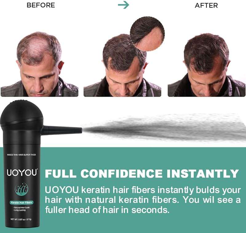 UOYOU GREY Hair Fibers for Thinning Hair 27.5g Bottle with Applicator | Undetectable & Natural Keratin Hair Fibers Concealer for Hair Loss for Men and Women | Hair Building Fibres Powder [GREY] - Image 6