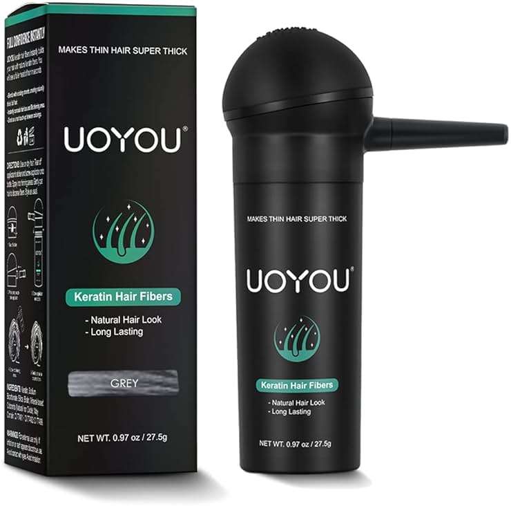 UOYOU GREY Hair Fibers for Thinning Hair 27.5g Bottle with Applicator | Undetectable & Natural Keratin Hair Fibers Concealer for Hair Loss for Men and Women | Hair Building Fibres Powder [GREY] - Image 8