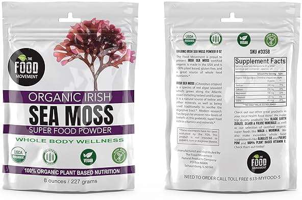 The Food Movement Co. Organic Raw Irish Sea Moss Powder - Mineral Dense Superfood for Cellular Health, Thyroid and Immune Support, Detox - Vegan and Kosher Algae Trace Minerals - Image 2