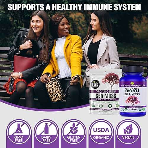 The Food Movement Co. Organic Raw Irish Sea Moss Powder - Mineral Dense Superfood for Cellular Health, Thyroid and Immune Support, Detox - Vegan and Kosher Algae Trace Minerals - Image 6
