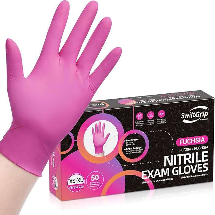SwiftGrip Powder-Free Nitrile Gloves, 3-mil, Disposable Nitrile Gloves, Latex-Free, Powder-Free - Pink/Fuchsia - Image 1