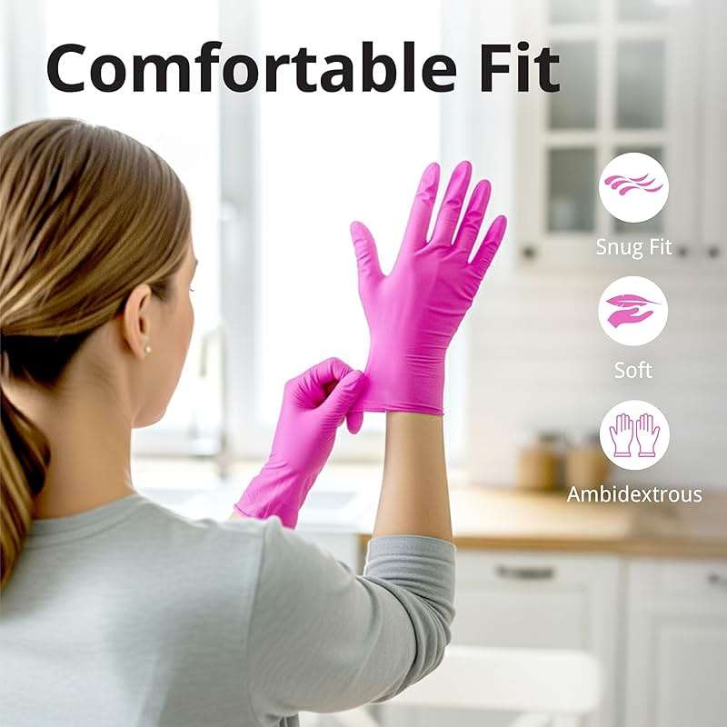 SwiftGrip Powder-Free Nitrile Gloves, 3-mil, Disposable Nitrile Gloves, Latex-Free, Powder-Free - Pink/Fuchsia - Image 2