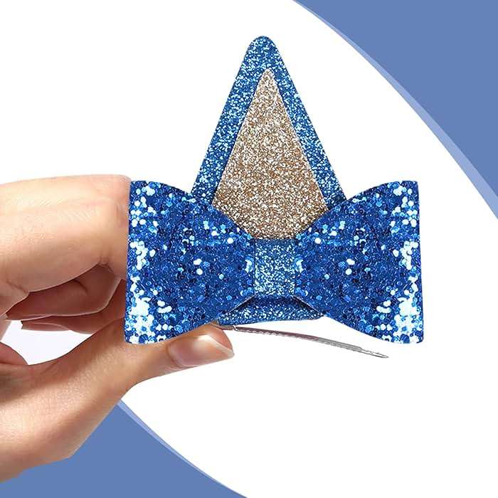 IKUHRMO Blue Ears Hair Clips, 1 Pair Glitter Hair Barrettes for Birthday Decorations Halloween Costume Cosplay Accessories Party Supplies (Blue) - Image 3