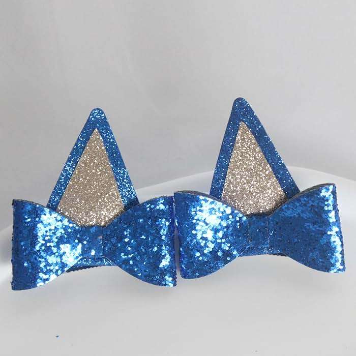 IKUHRMO Blue Ears Hair Clips, 1 Pair Glitter Hair Barrettes for Birthday Decorations Halloween Costume Cosplay Accessories Party Supplies (Blue) - Image 7