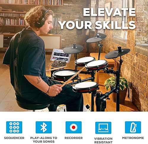 Alesis Nitro Max Kit Electric Drum Set with Quiet Mesh Pads, 10" Dual-Zone Snare, Bluetooth, 440+ Authentic Sounds, Drumeo, USB MIDI, Kick Pedal - Image 7