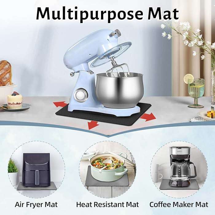 LOPNUR 14"x10" Small Appliance Slider, Appliance Sliders for Kitchen Appliances, 360° Rotating Sliding Tray for Coffee Maker, Heat Resistant Mat Cut to Fit Stand Mixer Air Fryer Microwave, Gray - Image 7