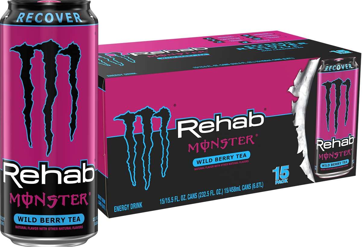 Monster Rehab Wild Berry Tea + Energy, Energy Drink, 15.5 Ounce | Energy Iced Tea, Pack of 15 - Image 1