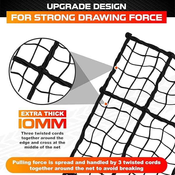 [Premium] 5'x7' Heavy Duty Cargo Net Stretches to 10' x 14', Extra Thick 10mm Cord Bungee Cargo Netting for Pickup Truck Bed, Roof Rack Net & 12 PCS Steel Carabiners - Image 3