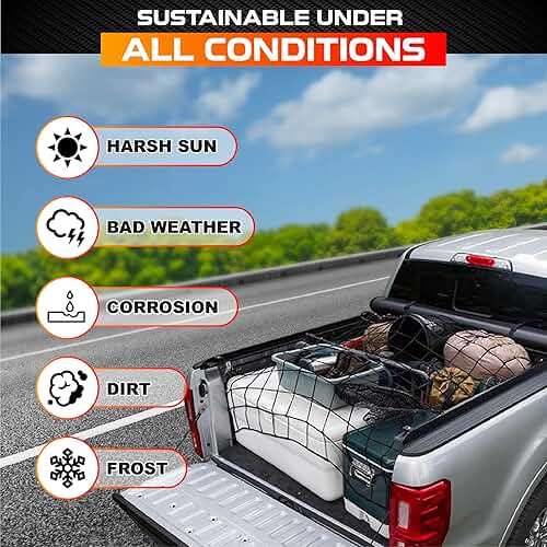 [Premium] 5'x7' Heavy Duty Cargo Net Stretches to 10' x 14', Extra Thick 10mm Cord Bungee Cargo Netting for Pickup Truck Bed, Roof Rack Net & 12 PCS Steel Carabiners - Image 5