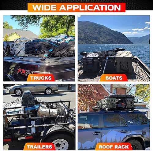 [Premium] 5'x7' Heavy Duty Cargo Net Stretches to 10' x 14', Extra Thick 10mm Cord Bungee Cargo Netting for Pickup Truck Bed, Roof Rack Net & 12 PCS Steel Carabiners - Image 7