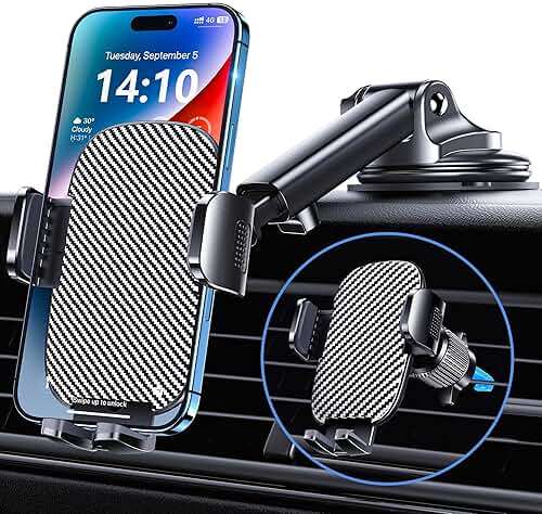 GUWEZ Phone Holder Car Mount for iPhone [Powerful Suction] Phone Mount for Car Dashboard Windshield Air Vent Universal Accessories [Thick Cases Friendly] Automobile Phone Holder Fit iPhone Smartphone - Image 1