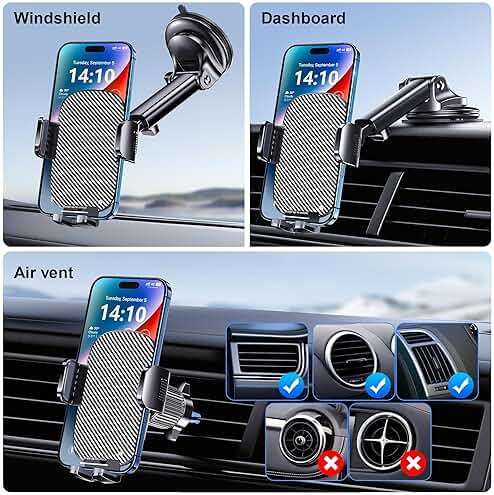 GUWEZ Phone Holder Car Mount for iPhone [Powerful Suction] Phone Mount for Car Dashboard Windshield Air Vent Universal Accessories [Thick Cases Friendly] Automobile Phone Holder Fit iPhone Smartphone - Image 2