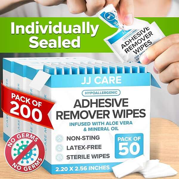 JJ CARE Adhesive Remover Wipes (Pack of 200) 2.2” x 2.56 Inches, Adhesive Remover for Skin, No Sting Medical Adhesive Remover, Ostomy Adhesive Remover for Sensitive Skin - Individually Packed - Image 6