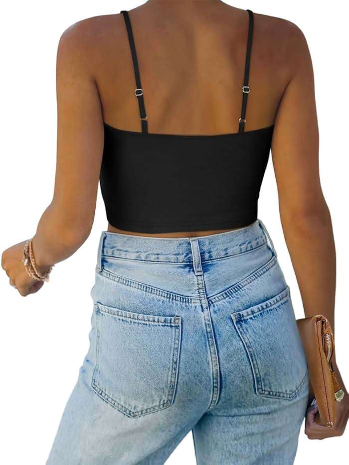 REORIA Butsmooth® Women's Basic Sexy Deep Scoop Neck Double Lined Seamless Sleeveless Cropped Cami Tank Yoga Crop Tops - Image 2