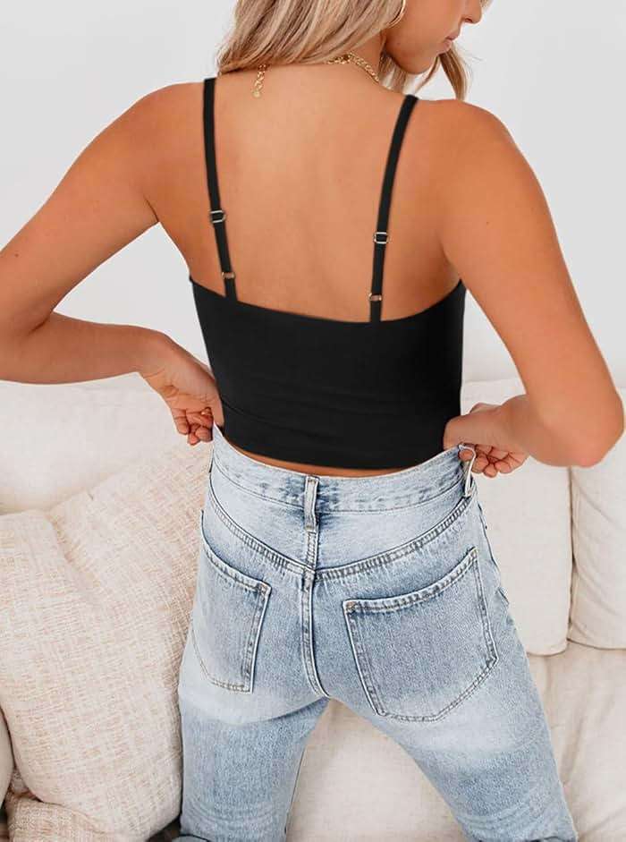 REORIA Butsmooth® Women's Basic Sexy Deep Scoop Neck Double Lined Seamless Sleeveless Cropped Cami Tank Yoga Crop Tops - Image 3