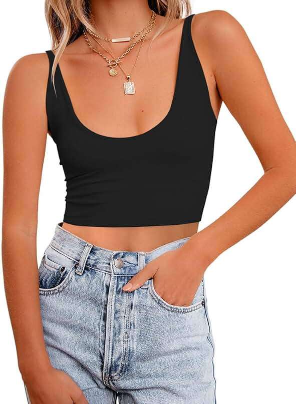 REORIA Butsmooth® Women's Basic Sexy Deep Scoop Neck Double Lined Seamless Sleeveless Cropped Cami Tank Yoga Crop Tops - Image 4