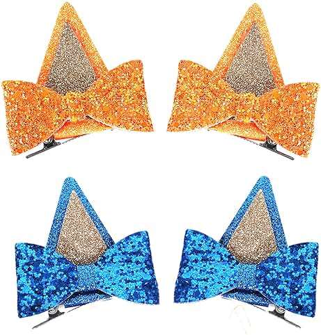 IKUHRMO Blue Ears Hair Clips, 4 PCS Hair Pin Barrettes Hair Accessories for Halloween Costume Birthday Decorations Theme Party Supplies Cosplay (Blue+Orange) - Image 1