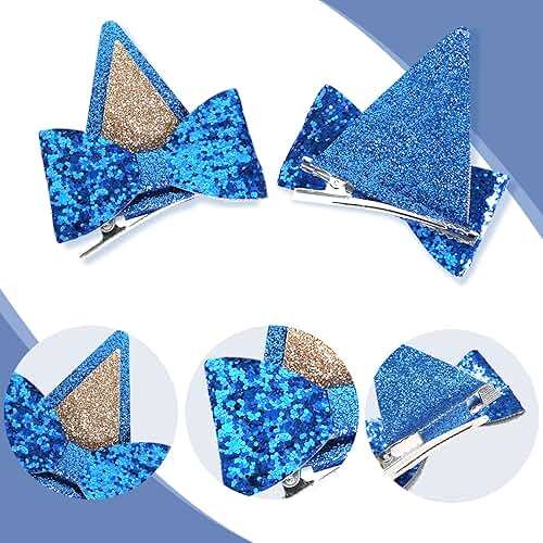 IKUHRMO Blue Ears Hair Clips, 4 PCS Hair Pin Barrettes Hair Accessories for Halloween Costume Birthday Decorations Theme Party Supplies Cosplay (Blue+Orange) - Image 2