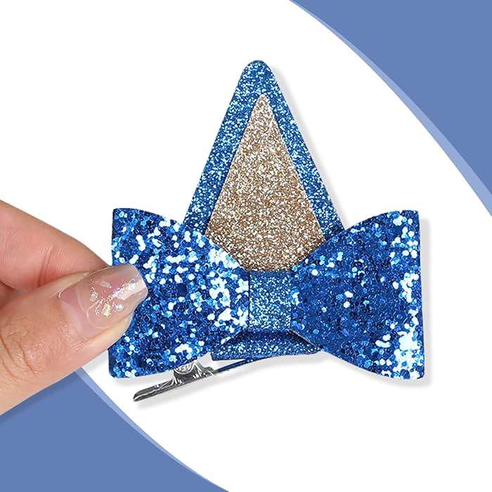 IKUHRMO Blue Ears Hair Clips, 4 PCS Hair Pin Barrettes Hair Accessories for Halloween Costume Birthday Decorations Theme Party Supplies Cosplay (Blue+Orange) - Image 3