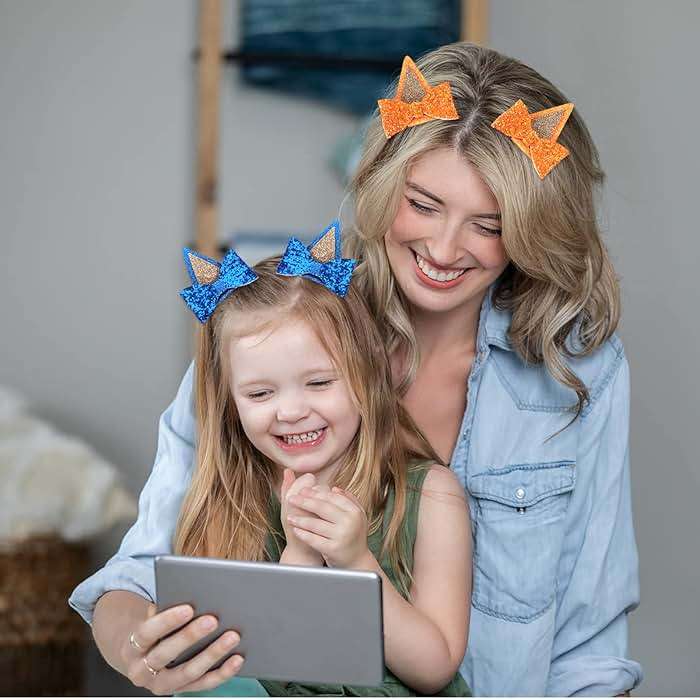 IKUHRMO Blue Ears Hair Clips, 4 PCS Hair Pin Barrettes Hair Accessories for Halloween Costume Birthday Decorations Theme Party Supplies Cosplay (Blue+Orange) - Image 6