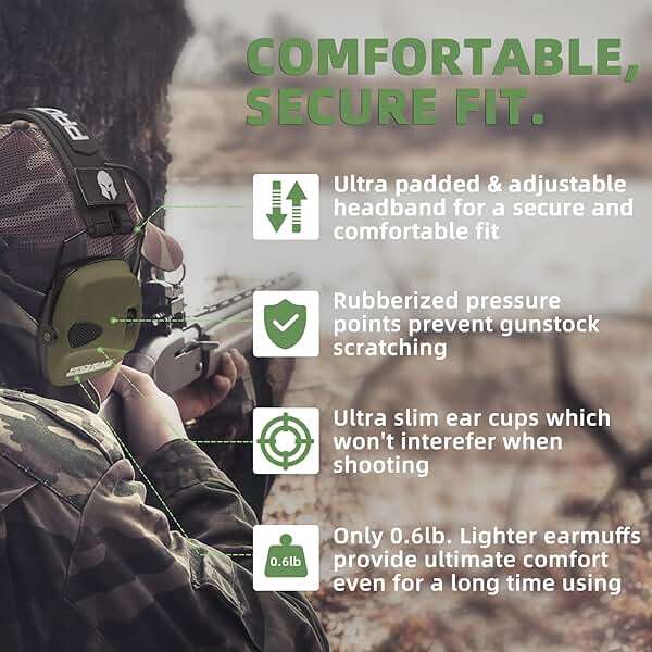 PROHEAR Electronic Ear Protection for Shooting with 4X Sound Amplification, Gun Range Hearing Protection Muffs, NRR 23dB Noise Reduction Headphones for Hunting, Green - Image 4