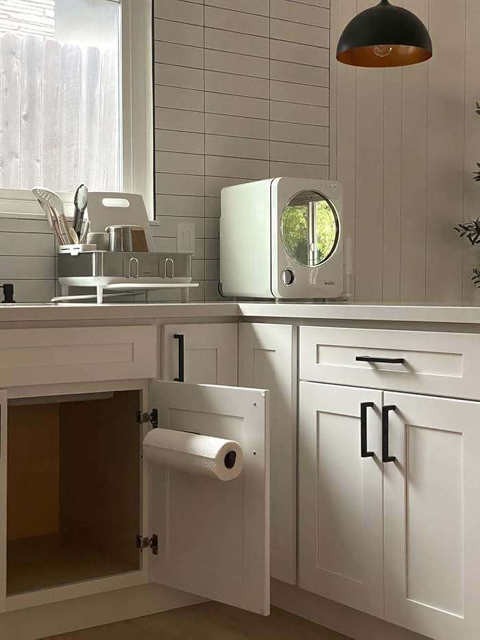 UREZORGEAR 2nd Gen Paper Towel Holder Under Cabinet No Drilling, [More Sturdy] Self Adhesive or Drilling Paper Towel Holder Wall Mount for Kitchen,RV [Fit Mega Paper Towel Roll] SUS304 Stainless Steel - Image 2