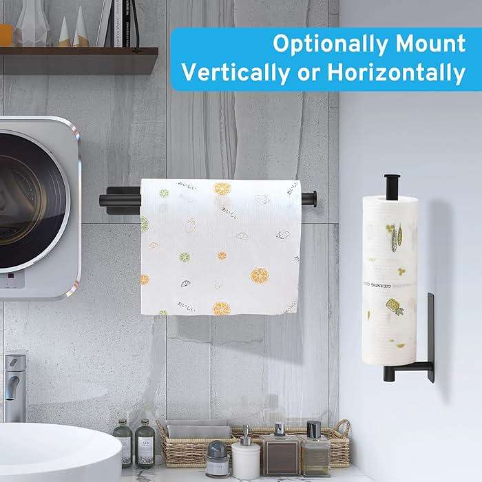 UREZORGEAR 2nd Gen Paper Towel Holder Under Cabinet No Drilling, [More Sturdy] Self Adhesive or Drilling Paper Towel Holder Wall Mount for Kitchen,RV [Fit Mega Paper Towel Roll] SUS304 Stainless Steel - Image 6