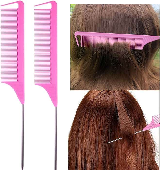 ZVOREI 8Pcs Hair Brushes Set with 4Pcs Topsy Hair Tail Tools 1Pcs Bristle Teasing Hair Brush 1Pcs Edge Control Brush 2Pcs Metal Pin Rat Tail Combs for Woman Girl hair Styling,Edge&Back Brushing,Pink - Image 4