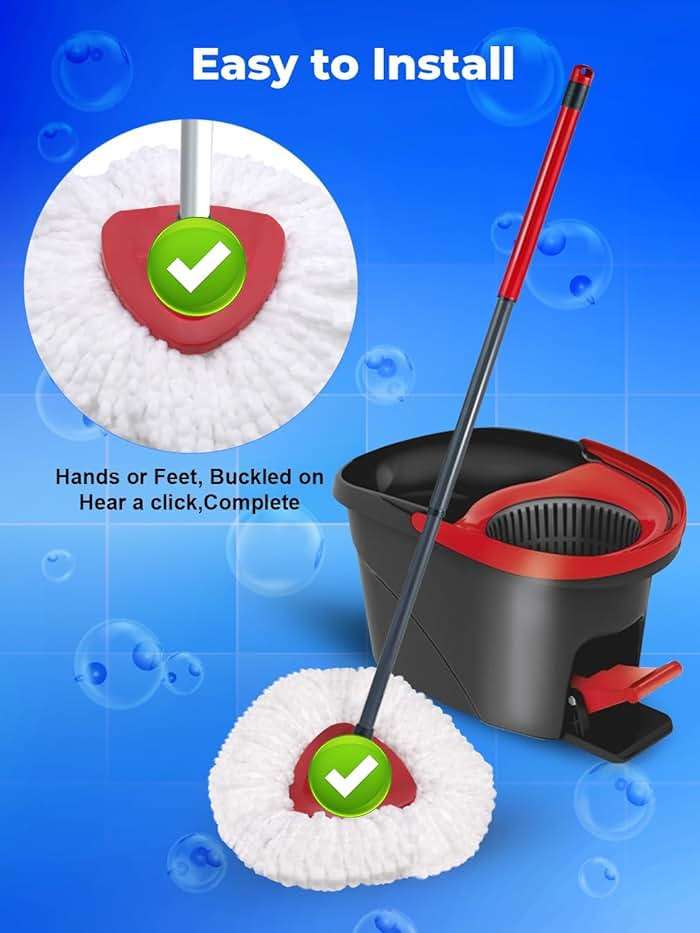 4 Pack Spin Mop Replacement Head Compatible with O-Cedar EasyWring 1 Tank, 30-58" Mop Handle Base and Microfiber Head Refills, Easy-to-Replace (White,1 Tank) - Image 2