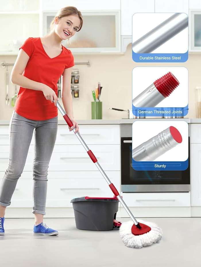 4 Pack Spin Mop Replacement Head Compatible with O-Cedar EasyWring 1 Tank, 30-58" Mop Handle Base and Microfiber Head Refills, Easy-to-Replace (White,1 Tank) - Image 5