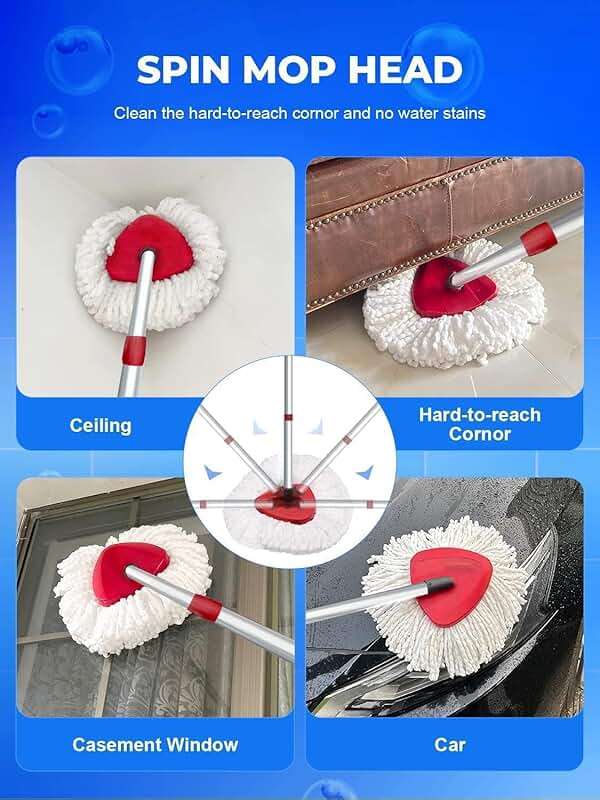 4 Pack Spin Mop Replacement Head Compatible with O-Cedar EasyWring 1 Tank, 30-58" Mop Handle Base and Microfiber Head Refills, Easy-to-Replace (White,1 Tank) - Image 7
