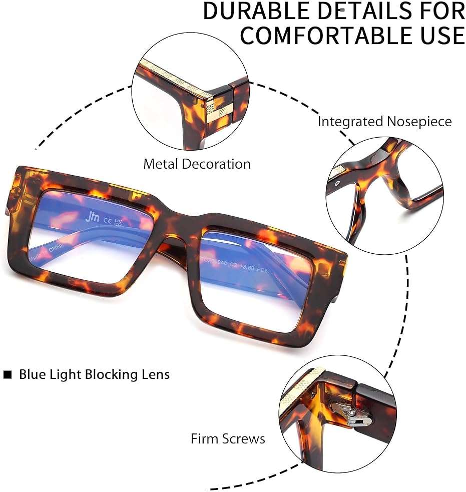 JM 3 Pack Reading Glasses for Women Men, Fashion Square Blue Light Blocking Readers - Image 7