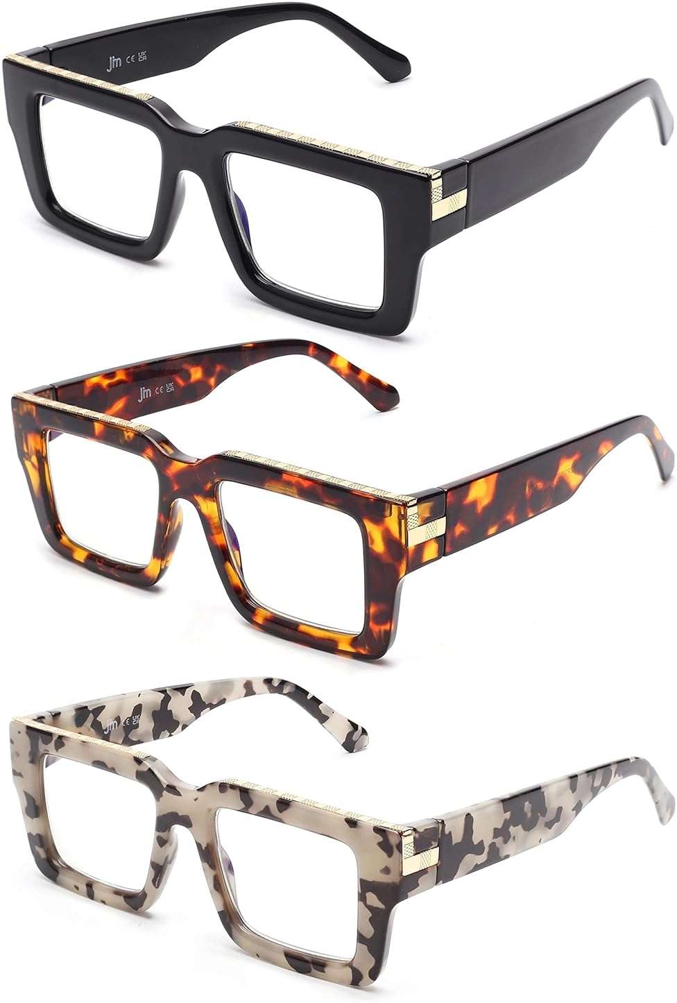 JM 3 Pack Reading Glasses for Women Men, Fashion Square Blue Light Blocking Readers - Image 8