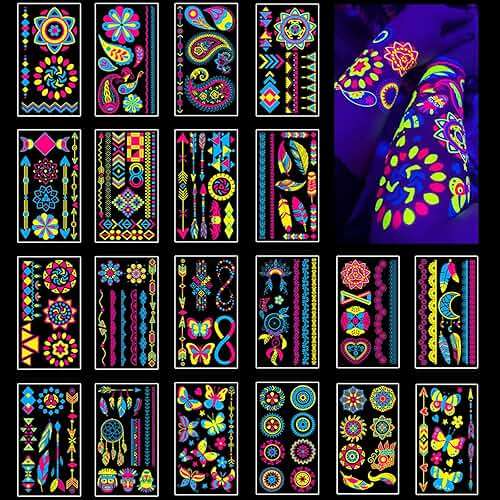 Temporary Tattoos 170 PCS Glow in The Dark Tattoos that React to Neon UV Black Light, Tattoos for Kids Teens and Adult, Neon Glow Party Decorations, Glow in The Dark Party Supplies, Glow Party Favors - Image 1