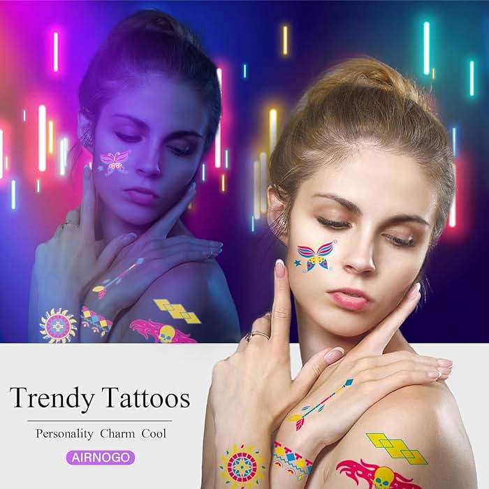 Temporary Tattoos 170 PCS Glow in The Dark Tattoos that React to Neon UV Black Light, Tattoos for Kids Teens and Adult, Neon Glow Party Decorations, Glow in The Dark Party Supplies, Glow Party Favors - Image 4