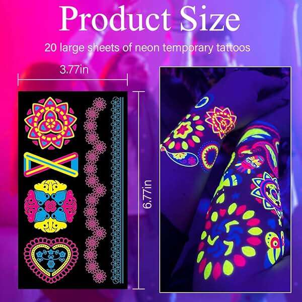 Temporary Tattoos 170 PCS Glow in The Dark Tattoos that React to Neon UV Black Light, Tattoos for Kids Teens and Adult, Neon Glow Party Decorations, Glow in The Dark Party Supplies, Glow Party Favors - Image 6