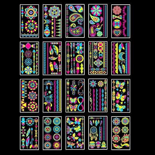 Temporary Tattoos 170 PCS Glow in The Dark Tattoos that React to Neon UV Black Light, Tattoos for Kids Teens and Adult, Neon Glow Party Decorations, Glow in The Dark Party Supplies, Glow Party Favors - Image 7