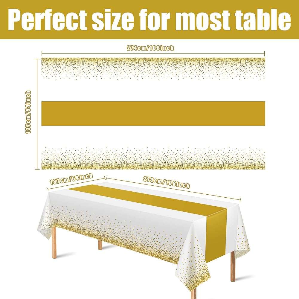 OHOME 4 Pack Disposable Plastic Table Cloths for Parties,White and Gold Rectangle Table Covers for Fall Decor Wedding Bridal Shower Birthday | Baptism Friendsgiving New Years Decorations 54" x 108" - Image 3