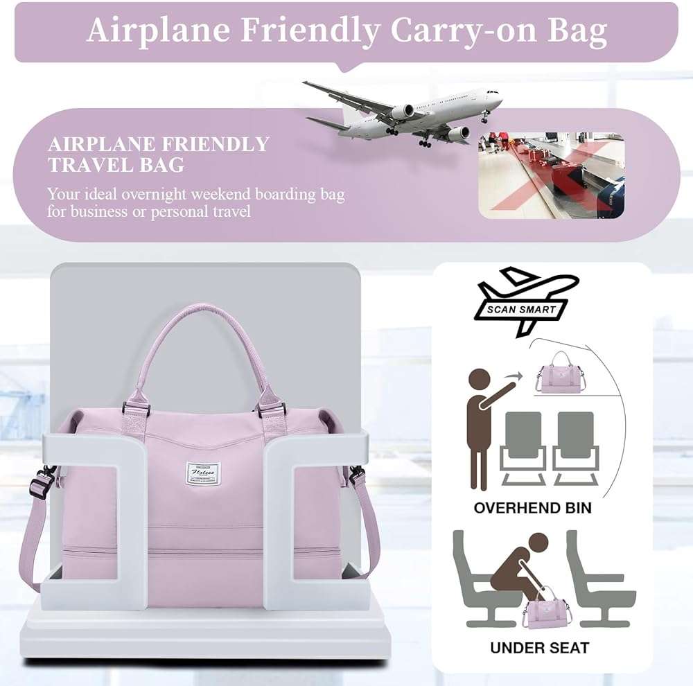 Weekender Bags for Women,Personal Item Travel Bag with Shoes Compartment,Overnight Travel Duffel Bag with Toiletry Bag - Image 7