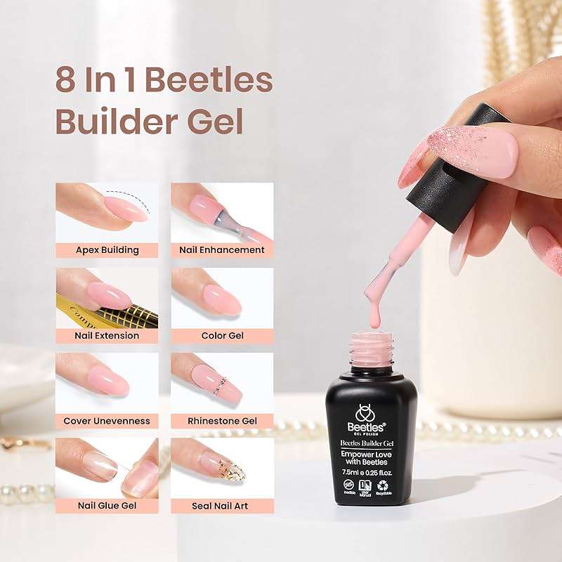 Beetles Builder Gel Set,12 Colors 7 in 1 Nail Thickening Strengthening Building Instant Apex for Beginner DIY Salon,Pink Nude Gel Builder Nail Art Design Gifts for Women,UV & LED Lamp Needed - Image 2