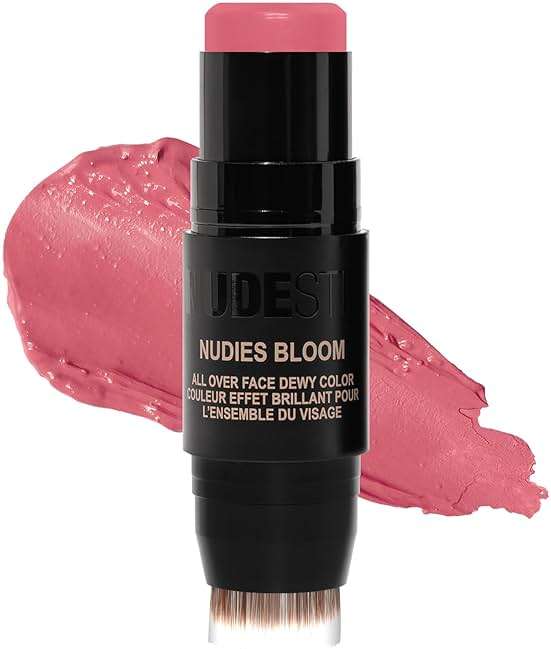 Nudestix Nudies Bloom All Over Dewy Color – 3-in-1 Cream Blush Stick for Cheeks, Eyes & Lips with Built-In Brush | Sheer, Glossy Finish | Vegan, Long-Wear, Multi-Use Makeup - Image 1