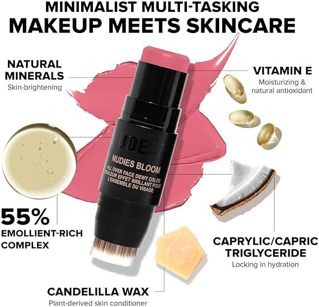 Nudestix Nudies Bloom All Over Dewy Color – 3-in-1 Cream Blush Stick for Cheeks, Eyes & Lips with Built-In Brush | Sheer, Glossy Finish | Vegan, Long-Wear, Multi-Use Makeup - Image 4